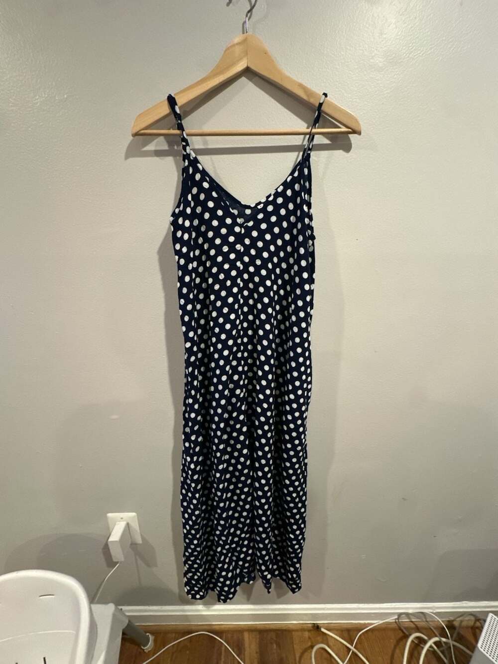 Polka Dot Dress Size S Navy Blue Cami Maxi